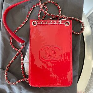 AUTH CHANEL CROSS BODY BAG HOLDER RED PATENT